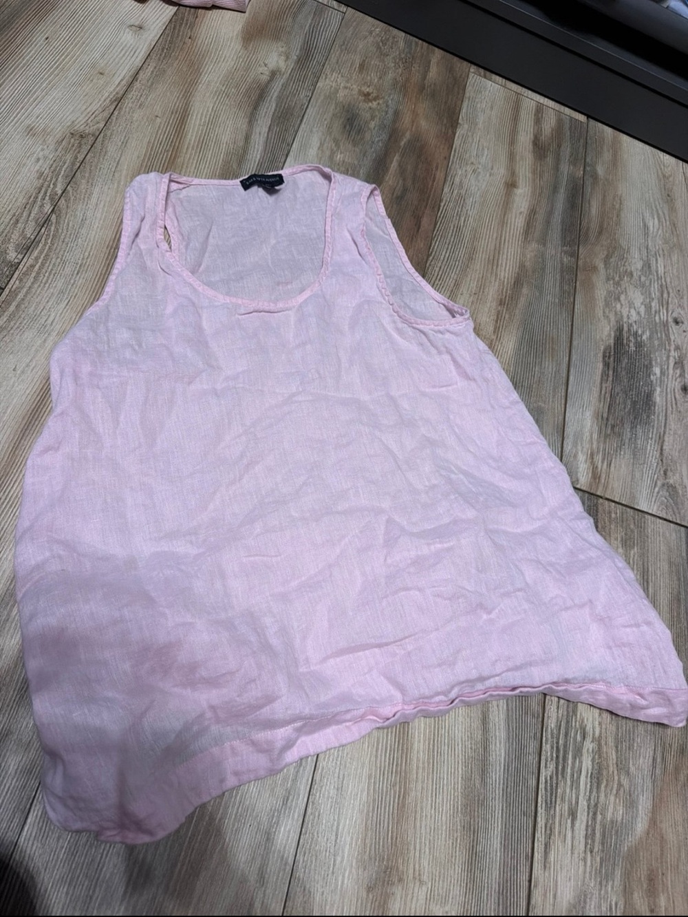 Pink Sleeveless Linen Blend Tank Top